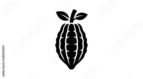 Stylized Cocoa Pod Illustration with Leaf Details.