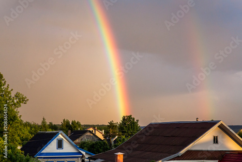 A beautiful rainbow in the evening sky