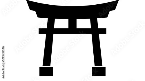 Traditional Japanese Torii Gate Structure in Black and White.