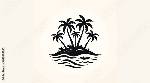 Tropical Island with Palm Trees and Ocean Waves.