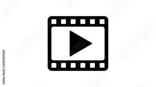 Video Play Button Icon on Film Strip Background.