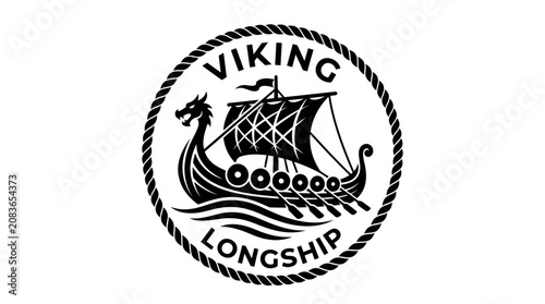 Viking Longship Emblem Logo Design Illustration.