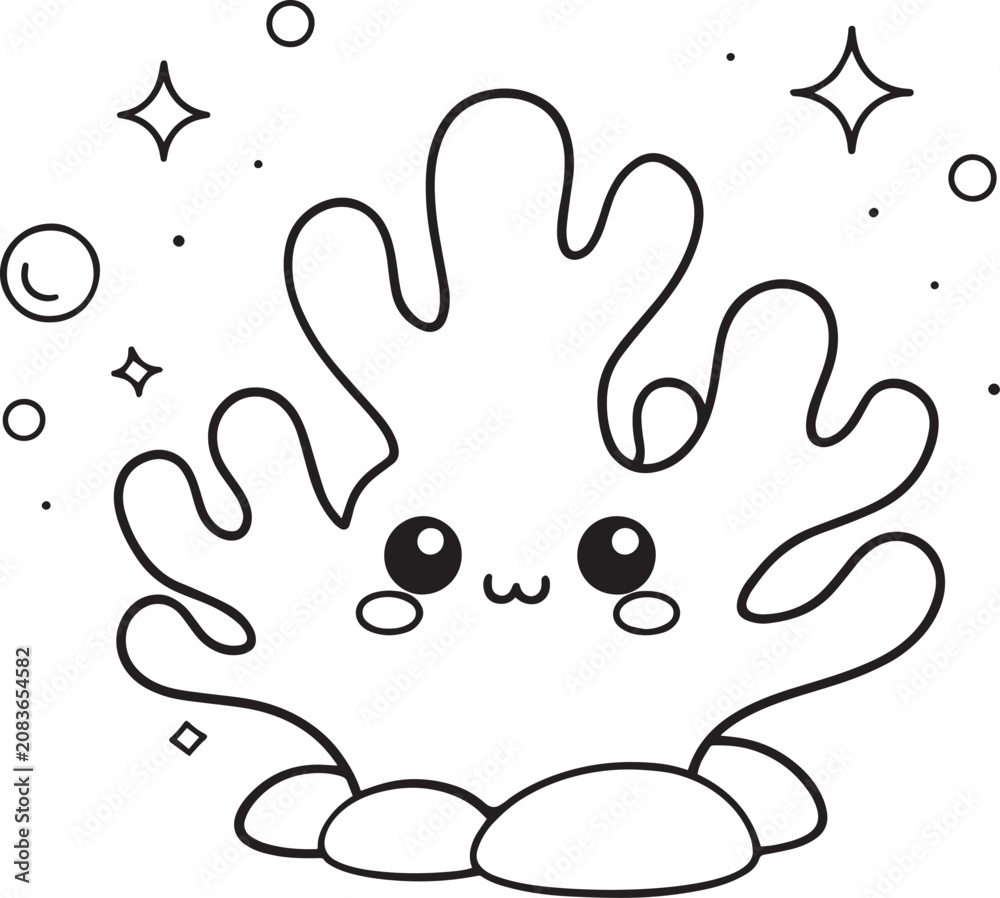 Obraz premium cute coral reef coloring page with coral with smiling face simple outline illustration