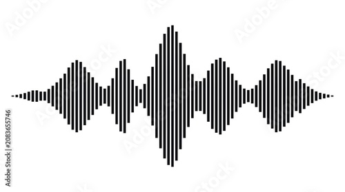 Black and white sound wave graphic visualization representing audio frequency amplitude.