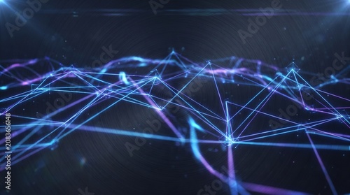 Glowing blue and purple network connections on black background