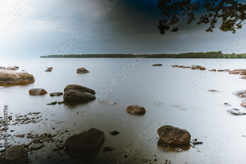 Photography Beautiful scenic view of Sweden landscape with traditional red houses