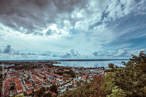 Photography Beautiful scenic view of Sweden landscape with traditional red houses