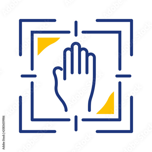 Hand print scanner icon. Technology and biometrics line symbol. Color.