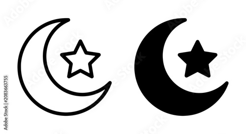 Canvas Print Crescent Moon and Star Icons, Celestial Symbols, Night Sky Elements, Islamic Art