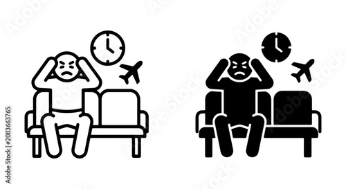 Photos Airport Delay Stress Icons, Frustrated Traveler Waiting, Flight Schedule Anxiety
