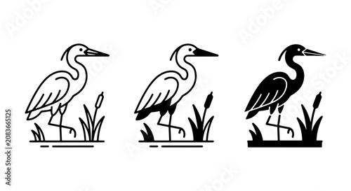 Photos Heron Bird Icons Set, Elegant Wading Bird Vector Graphics, Nature Wildlife Silho