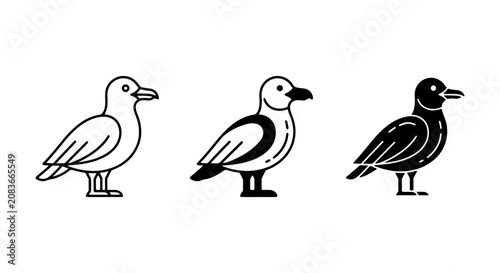 Bild auf Leinwand Seagull Icons Set, Vector Illustrations of Coastal Birds, Simple Line Art and Si