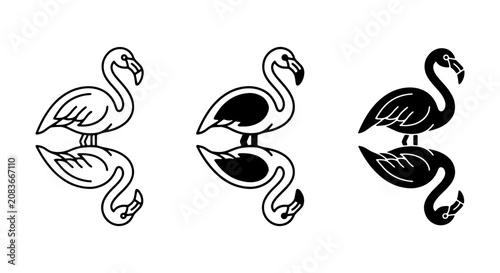 Flamingo Icons Set, Elegant Bird Silhouettes, Tropical Wildlife Graphics, Vector Art Collection