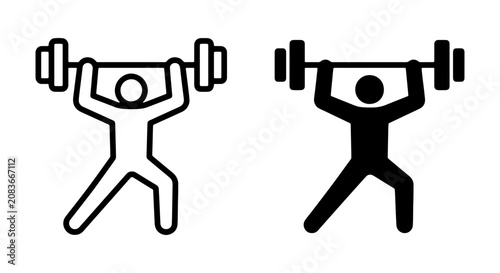 Weightlifting Icon Set, Fitness Silhouette, Strength Training Graphic, Two Styles: Outline and Solid Black