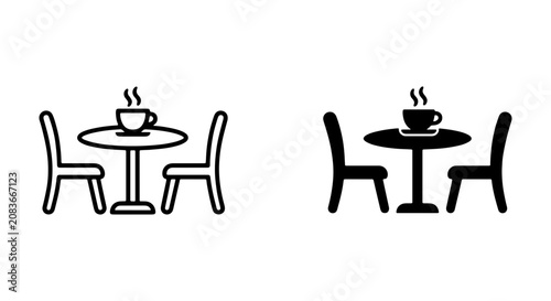 Cafe Table and Chairs Icons Set, Minimalist Coffee Break Vector Graphics, Modern Restaurant Seating Symbols