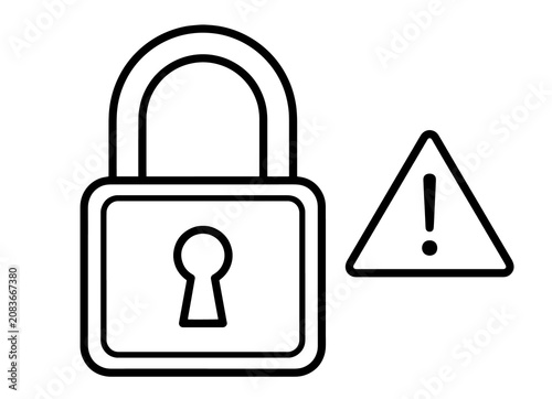 Tableau sur toile Padlock icon with warning alert symbol signifying security risk or data breach s