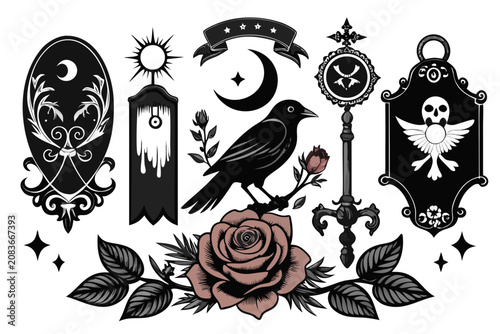 Gothic occult mystical elements set