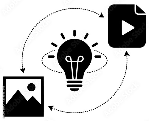 Obraz na plátně Graphic symbol cycle linking image file to file through lightbulb idea with conv