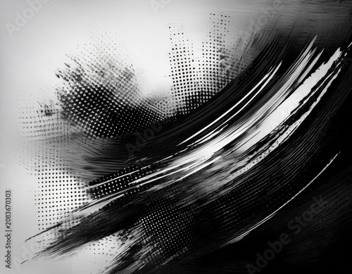 black and white abstract halftone texture with brush strokes modern digital art background creative design grunge pattern contemporary visual composition textured artistic pattern