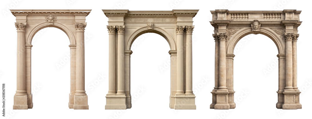 Obraz premium PNG Set of ornate classical stone arches isolated on transparent background