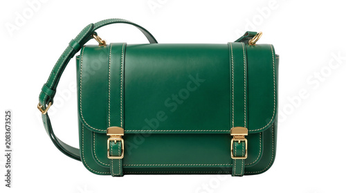 фотографія Green leather shoulder bag with gold.