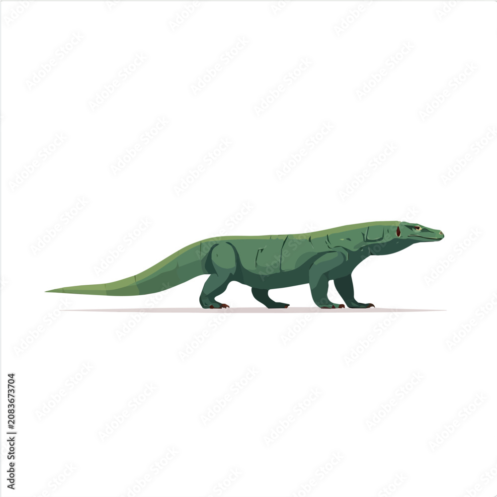 Fototapeta premium 2D minimalist flat vector of a Komodo Dragon, contemporary clean design isolated on white.
