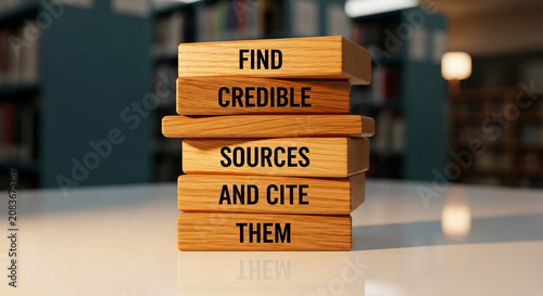 Academic Research Wooden Blocks Credible Sources Citation Library