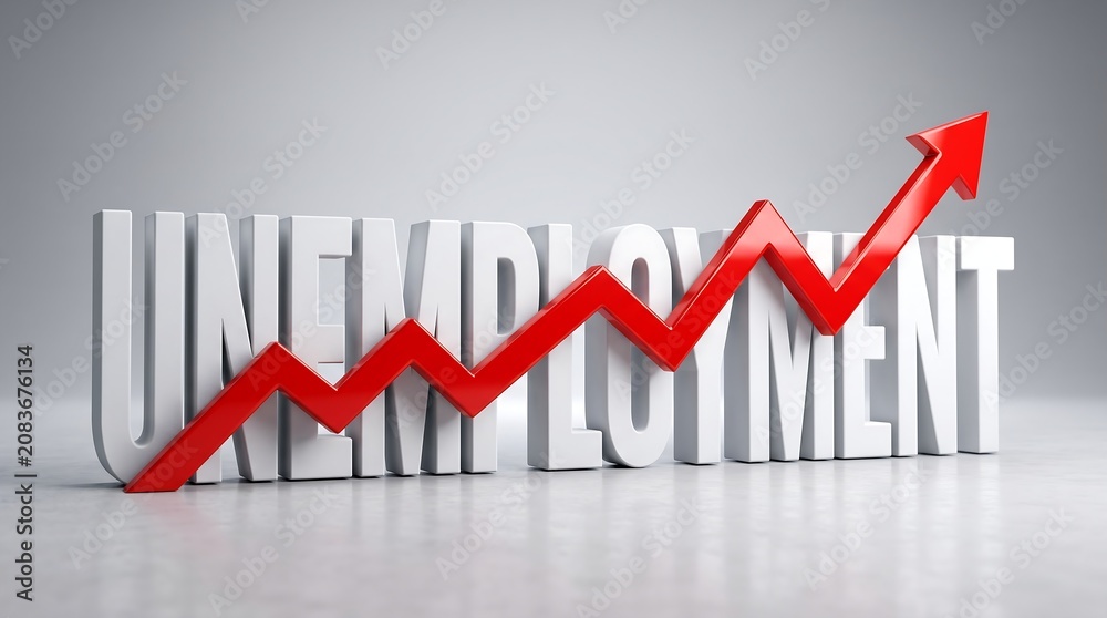Obraz premium Unemployment Rate Concept with Rising Red Arrow 3D Economic Illustration