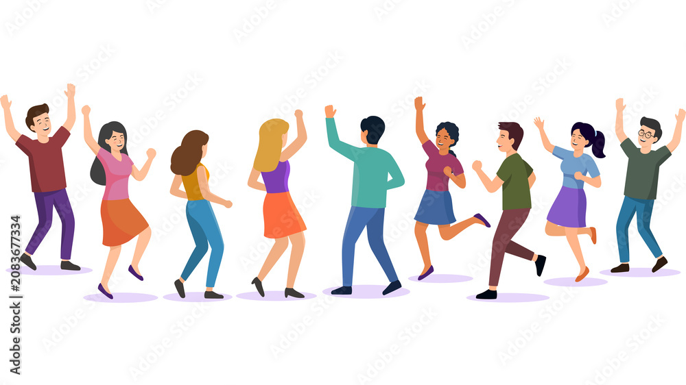 Obraz premium Happy People Dancing to Music Party, Flat Vector Illustration, Isolated Background