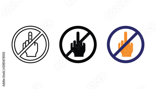 Foto Prohibited middle finger gesture icon set in line solid and flat color styles re