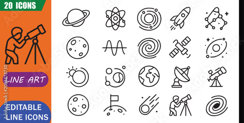 Tableau sur toile Isolated astrophysics icons set, 20 editable line art icons set, astrophysics, c
