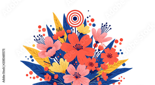 Colorful Floral Bouquet Vector Illustration Design with Target Symbol on Isolated White Background for Creative Graphic Projects