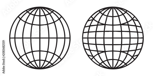 Schilderij op canvas Globe earth grid vector icons, world map with latitude and longitude lines
