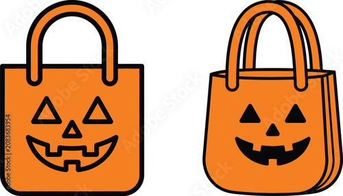 Obraz na plátně Halloween trick or treat bag illustrations with pumpkin faces