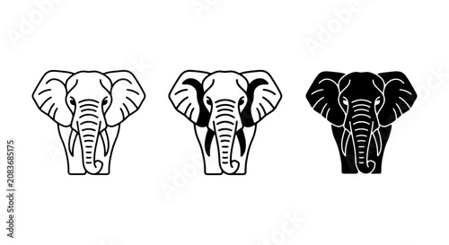 Canvas Print Elephant Head Icons: Outline, Filled, and Silhouette Vector Graphics, African Wi