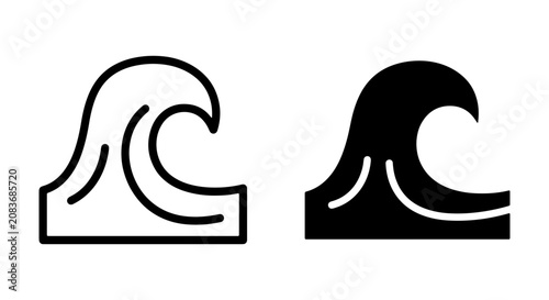 Schilderij op canvas Ocean Wave Icons, Nautical Symbol Vector Art, Sea Swell Graphic Design Elements,