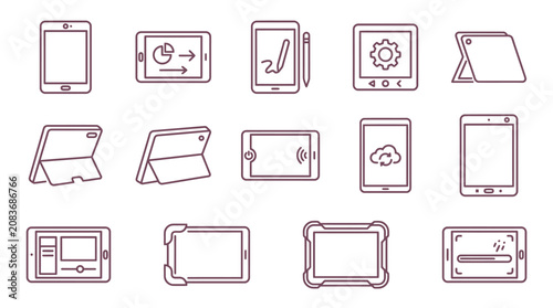 Portable tablet device screens and hardware outline icons