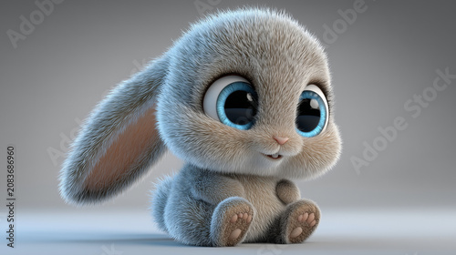 Cute kawaii cartoon animals with adorable faces in 3D. Playful  rabbit character perfect for kids' designs and festive celebrations.