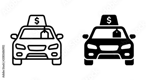 Schilderij op canvas Taxi Car Icons, Transportation Service Symbols, Ride Share Icons, Urban Mobility
