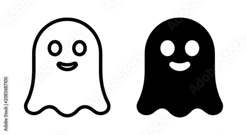 Cute Ghost Icons, Simple Halloween Vector Graphics, Spooky Character Symbols, Black and White Friendly Apparition Art