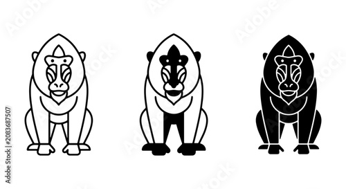 Canvas Print Stylized Baboon Icons Set, Primate Vector Graphics, African Wildlife Symbols, Mi