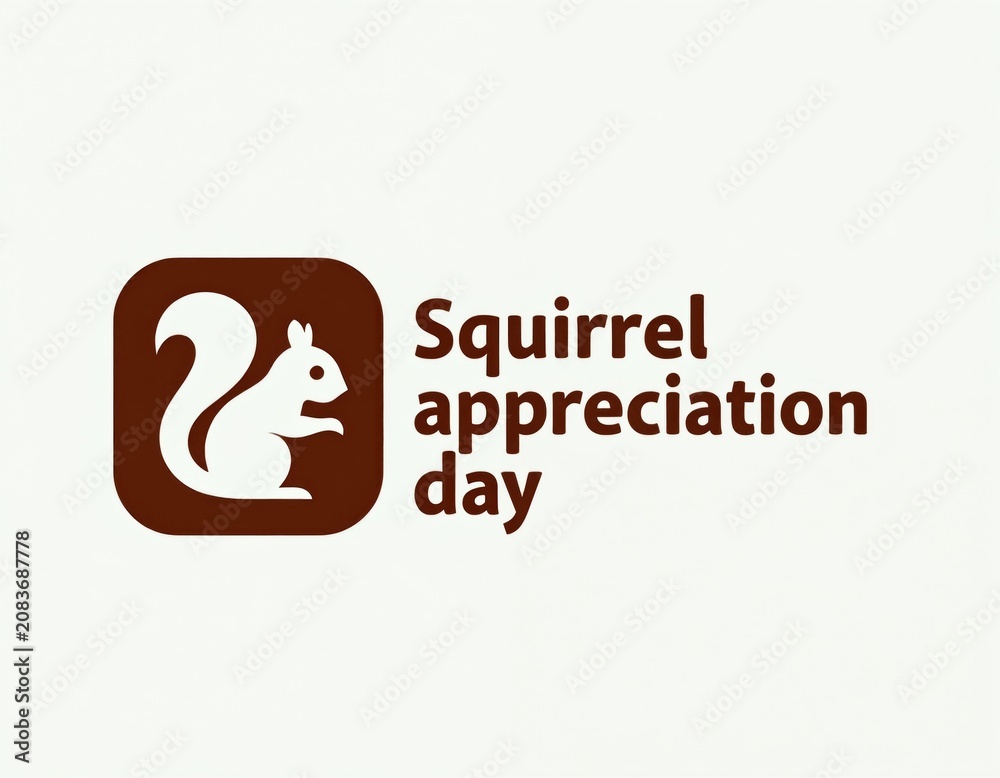 Fototapeta premium Simple logo design celebrates Squirrel Appreciation Day. Features cute squirrel icon and text on white background. Ideal for animal lovers, graphic design projects.