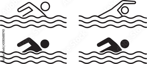 swimming sports icon set with swimmer stroke symbols vector