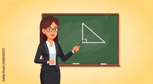 Happy teachers day cartoon illustration of female teacher in front of chalkboard