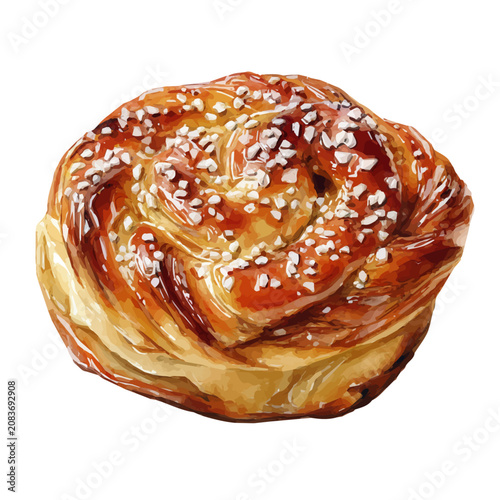 Cuadro en lienzo Watercolor illustration of Danish Pastry, isolated on white background