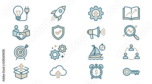 Business growth and strategic marketing line icon collection