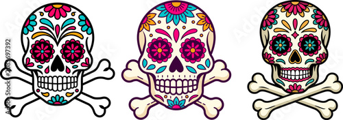 Mexican sugar skull collection for Day of the Dead celebration vector illustration