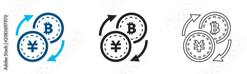 Tableau sur toile Bitcoin to Yen Exchange Icon Set - Cryptocurrency and Fiat Currency Conversion V