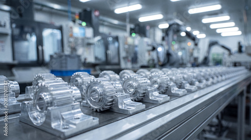 Photos Automated manufacturing line with precision metal components on