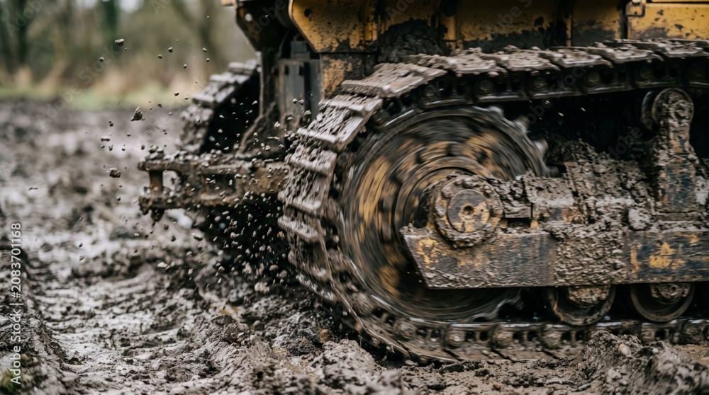 Fototapeta premium Muddy Caterpillar Track Closeup